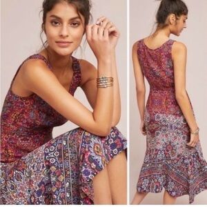 Anthropologie Purple Multi Paisley Midi Dress